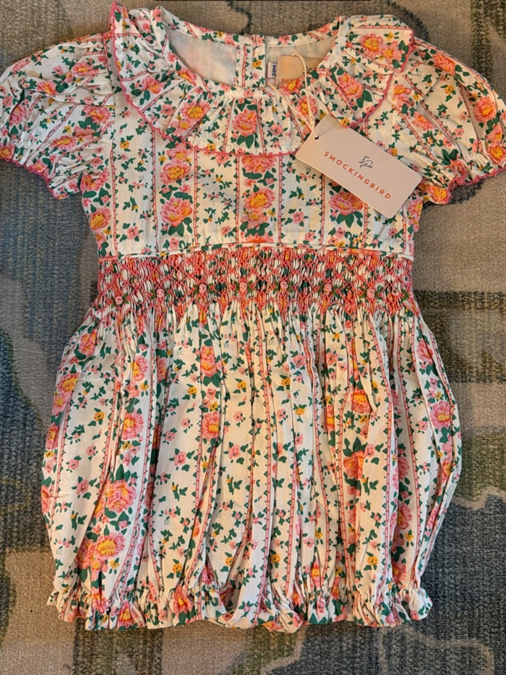 Smockingbird Girls Floral Bubble in Pink/Green